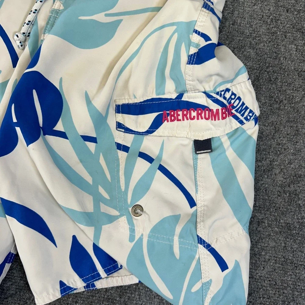 Abercrombie & Fitch Mens Blue Tropical Monstera Leaf Board Shorts Swim Trunks 32